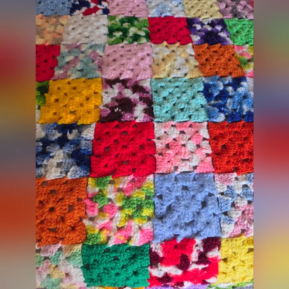 Vintage Granny Multicolor Square Crochet Throw Blanket or Afghan Extra Large